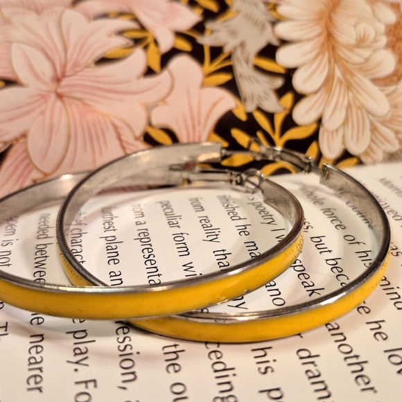 Bright Yellow Enemal Hoop Earrings - Picture 3 of 9